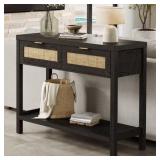SICOTAS 39.4 Inch Wide Rattan Console Table with 2