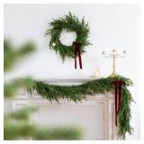 Real Touch Norfolk Pine 22IN Green Wreath and Garl