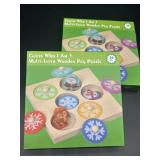 Lot of 2 Christmas Wooden Peg Puzzle Toddler Monte