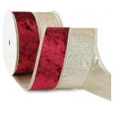 Burgundy Velvet Wired Ribbon, 4 Inch x 10 Yards