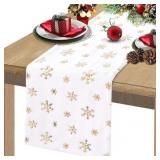 Faux Fur Table Runner Christmas Gold Snowflake Tab