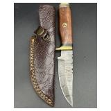 Damascus Steel 8 Inch Fixed Blade Knife with Brown