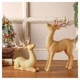 Bucherry 2 Pcs Christmas Rattan Reindeer Figurines