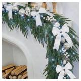 6ft Christmas Norfolk Pine Garland with Light, Sil