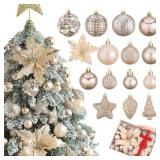 Champagne Gold Christmas Ball Ornaments Set, Glitt