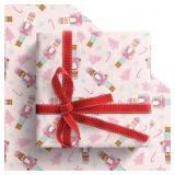 GIOLAINY Pink Nutcracker Christmas Wrapping Paper