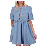 XL Qazel Vorrlon Denim Dress for Women Puff Sleeve