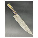 Damascus Steel 13 Inch Knife, Blue & Wood Design H