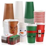 48 Pack Christmas Disposable Paper Coffee Cups wit
