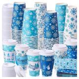 96 Pack 16oz Christmas Snowflake Disposable Paper