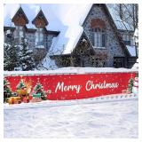 HOMETITUTE Merry Christmas Banner 118x20 Inch Red
