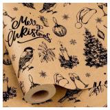 MAYPLUSS Kraft Christmas Wrapping Paper Roll, Vint