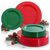 60 Pcs Plastic Christmas Plates, Heavy Duty Plasti