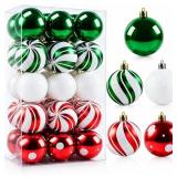 30PCS Christmas Ball Ornaments, 2.36" Red Green Wh