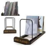 MinBoo Bamboo Vinyl Record Stand Metal Rack With P