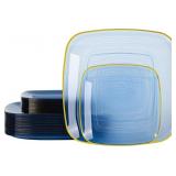 64 Pack Blue Plastic Plates, Square Disposable Pla
