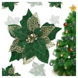 Pack of 12 Pcs Glitter Poinsettia Christmas Tree O
