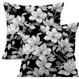 Black Floral Throw Pillow Covers Set of 2, Modern