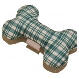 Plaid Green Bone Shaped Plush Dog Toy 8" - Squeaky
