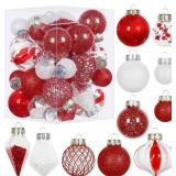34PCS Red/White Christmas Ball Ornaments Set for T