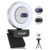 Camii 2K Webcam with Light, HD Webcam for PC with