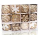 12PCS Gold Champagne Christmas Ornaments, 3.15" Cl