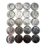 (20) 1964 90% Silver Kennedy Half Dollars,