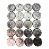 (20) 1964 90% Silver Kennedy Half Dollars,