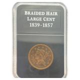 1856 US Large Cent Penny Slanted 5 Braided Hair.