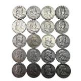 (20) Franklin Silver Half Dollars, $10.00 face.