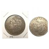1878 reverse 1878 and 1879 Morgan Silver Dollars