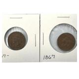 (2) 1867 Indian Head Pennies.