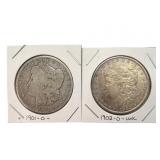 1901 O and 19002 O Morgan Silver Dollars