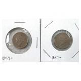 (2) 1857 Flying Eagle 1 Cent Pennies.