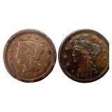 (2) 1851 Braided Hair Liberty Head Large Cents.