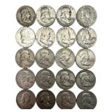 (20) Franklin Silver Half Dollars, $10.00 face.