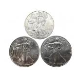 (3) 2020 American Eagle Silver Dollars.