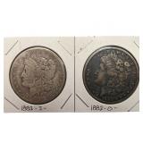 1882 O and 1882 S Morgan Silver Dollars