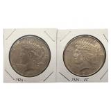 (2) 1924 Peace Silver Dollars