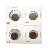 1878 and 1879 Indian Head Pennies, (4) total.
