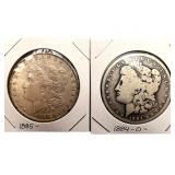 1884 O and 1885 Morgan Silver Dollars
