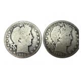 $1.00 face, 1902 and 1901 Barber Half Dollars.
