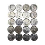 (20) 1964 90% Silver Kennedy Half Dollars,