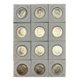 (12) 1964 90% Silver Kennedy Half Dollars,