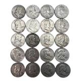 (20) Franklin Silver Half Dollars, $10.00 face.