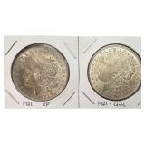 (2) 1921 Morgan Silver Dollars