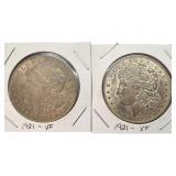 (2) 1921 Morgan Silver Dollars