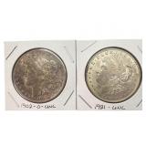 1902 O and 1921 Morgan Silver Dollars