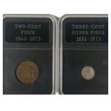 1865 - Two Cent piece and 1852 - Three Cent