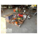 Assorted Chainsaw Parts, Bar Oil, and More
